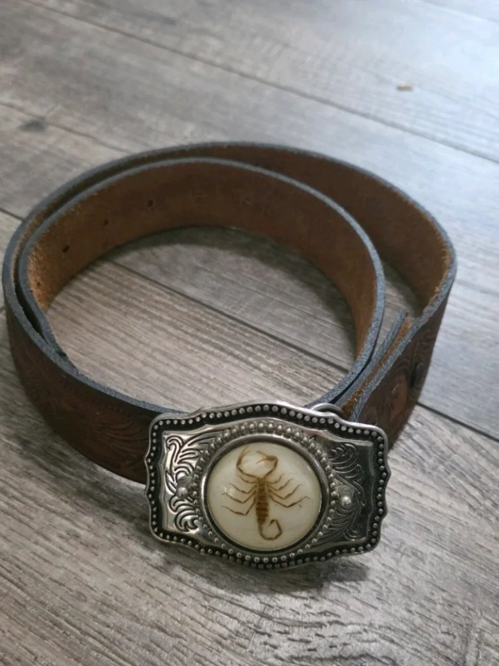 Vintage scorpio Leather Belt Buckle size 32
